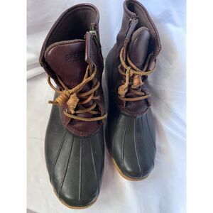 Sperry Saltwater Wedge Tide Wool Black Brown Duck Boots Size 10